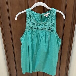 Knox Rose Teal Floral Lace Tank Top